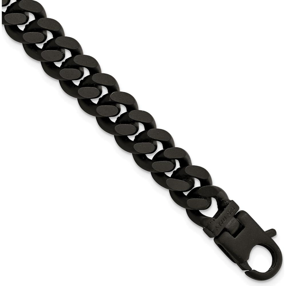 Sterling Silver Men's Matte Finish Black Ruthenium Curb Bracelet - 8.5in Length by Lumare Gioia