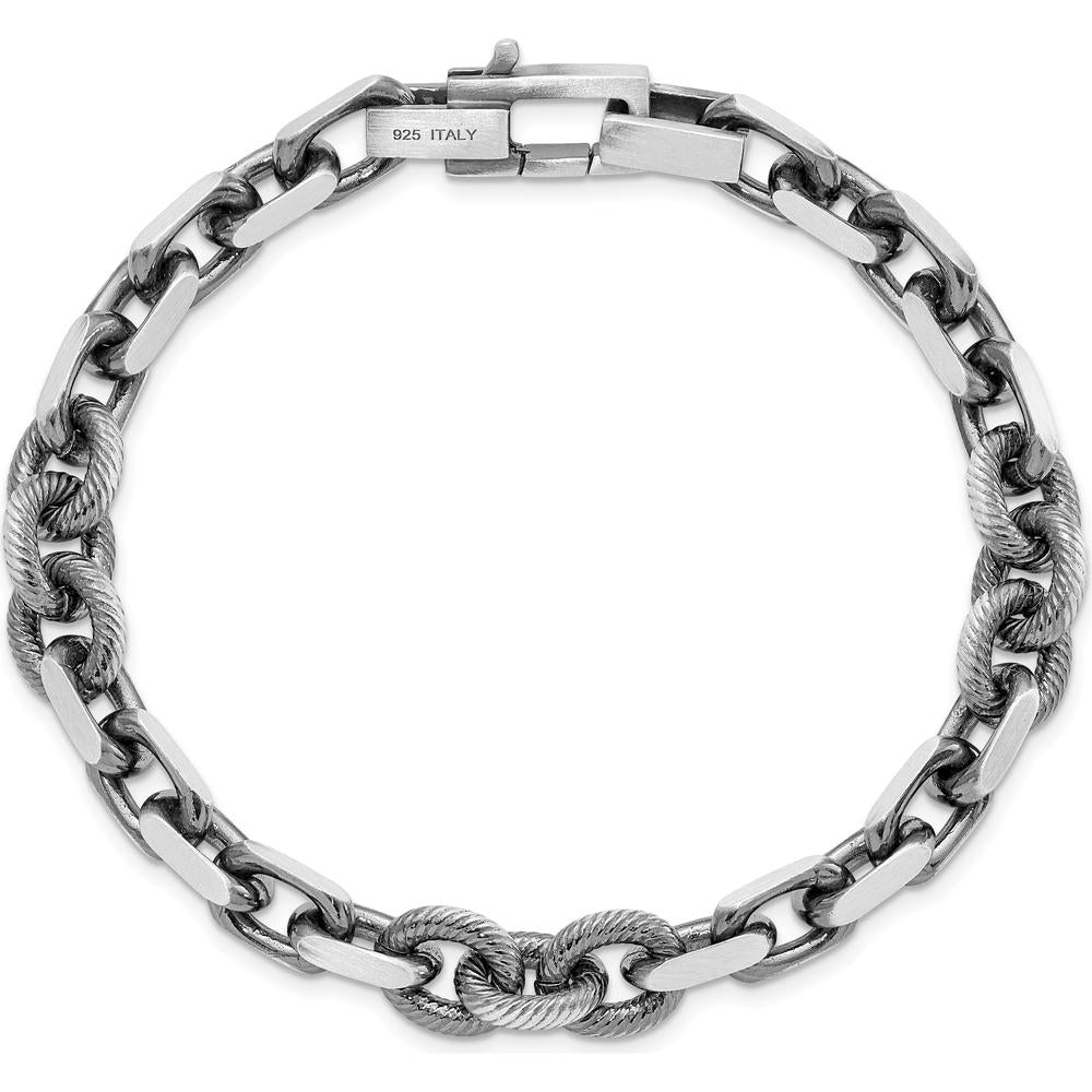 Sterling Silver Men's Twisted Rolo Cable Link Bracelet with Polished & Brushed Finish - 8.5 in Length by Lumare Gioia