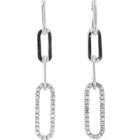 Sterling Silver Modern Paperclip Link Drop Earrings with Pave-Set Round Diamonds - 0.21 Carat Total Diamond Weight