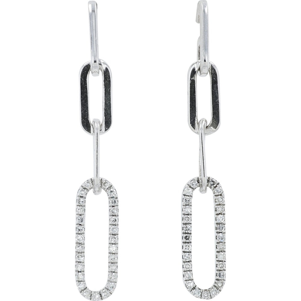 Sterling Silver Modern Paperclip Link Drop Earrings with Pave-Set Round Diamonds - 0.21 Carat Total Diamond Weight