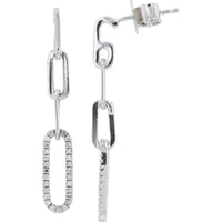 Sterling Silver Modern Paperclip Link Drop Earrings with Pave-Set Round Diamonds - 0.21 Carat Total Diamond Weight