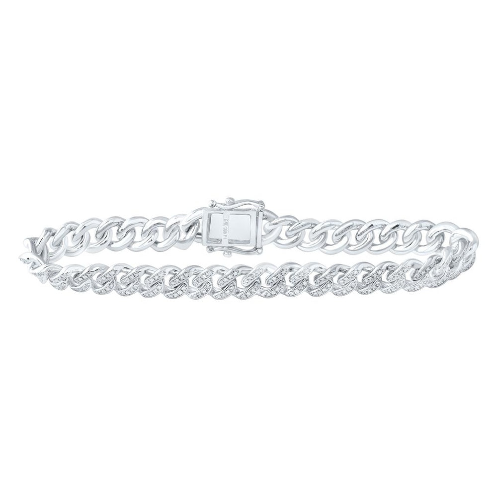 Sterling Silver Natural Diamond 8.00 mm Cuban Men's Bracelet (8 Inch) - 1 Carat Total Diamond Weight