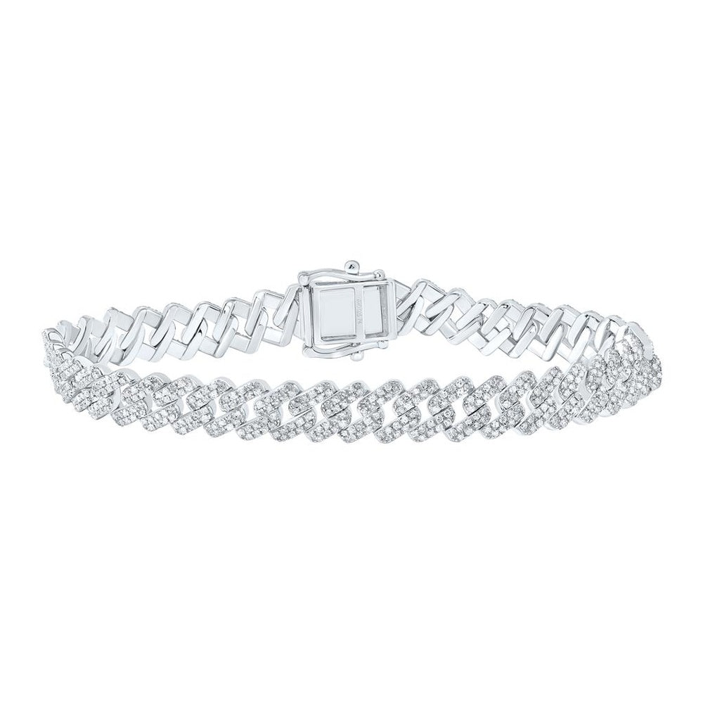 Sterling Silver Natural Diamond 9 mm Cuban Men's Bracelet (8 Inch) - 3 1/4 Carat Total Diamond Weight