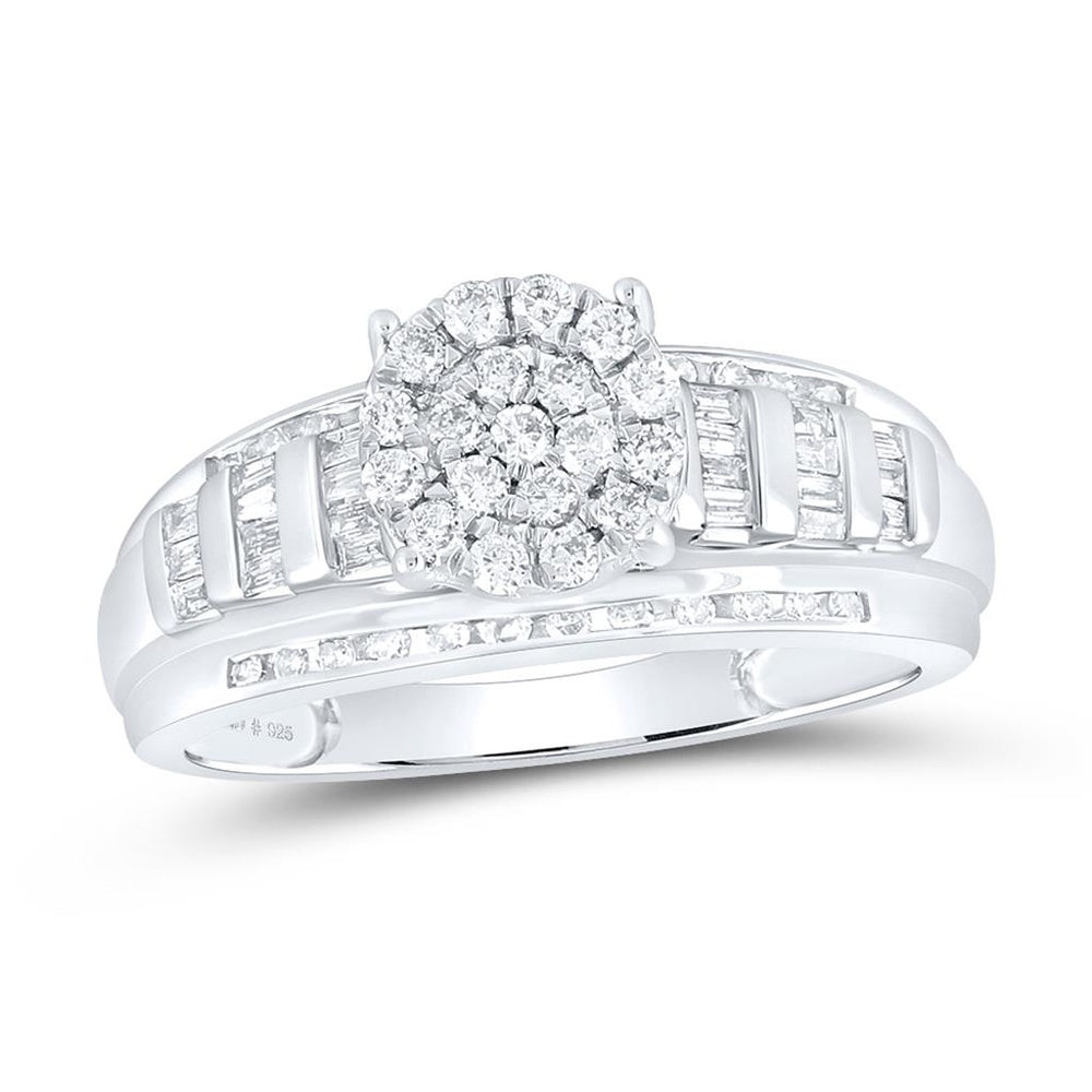 Sterling Silver Natural Diamond Round Ring - 1/2 Carat Total Diamond Weight