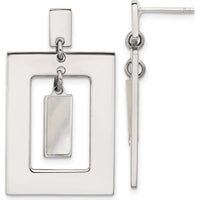 Sterling Silver Open Rectangle Dangle Earrings with Mother of Pearl Pendant by Lumare Gioia