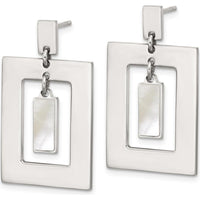 Sterling Silver Open Rectangle Dangle Earrings with Mother of Pearl Pendant by Lumare Gioia