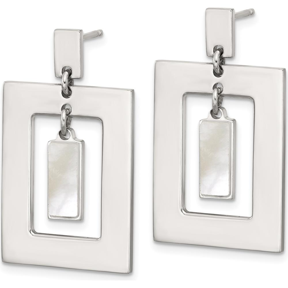 Sterling Silver Open Rectangle Dangle Earrings with Mother of Pearl Pendant by Lumare Gioia
