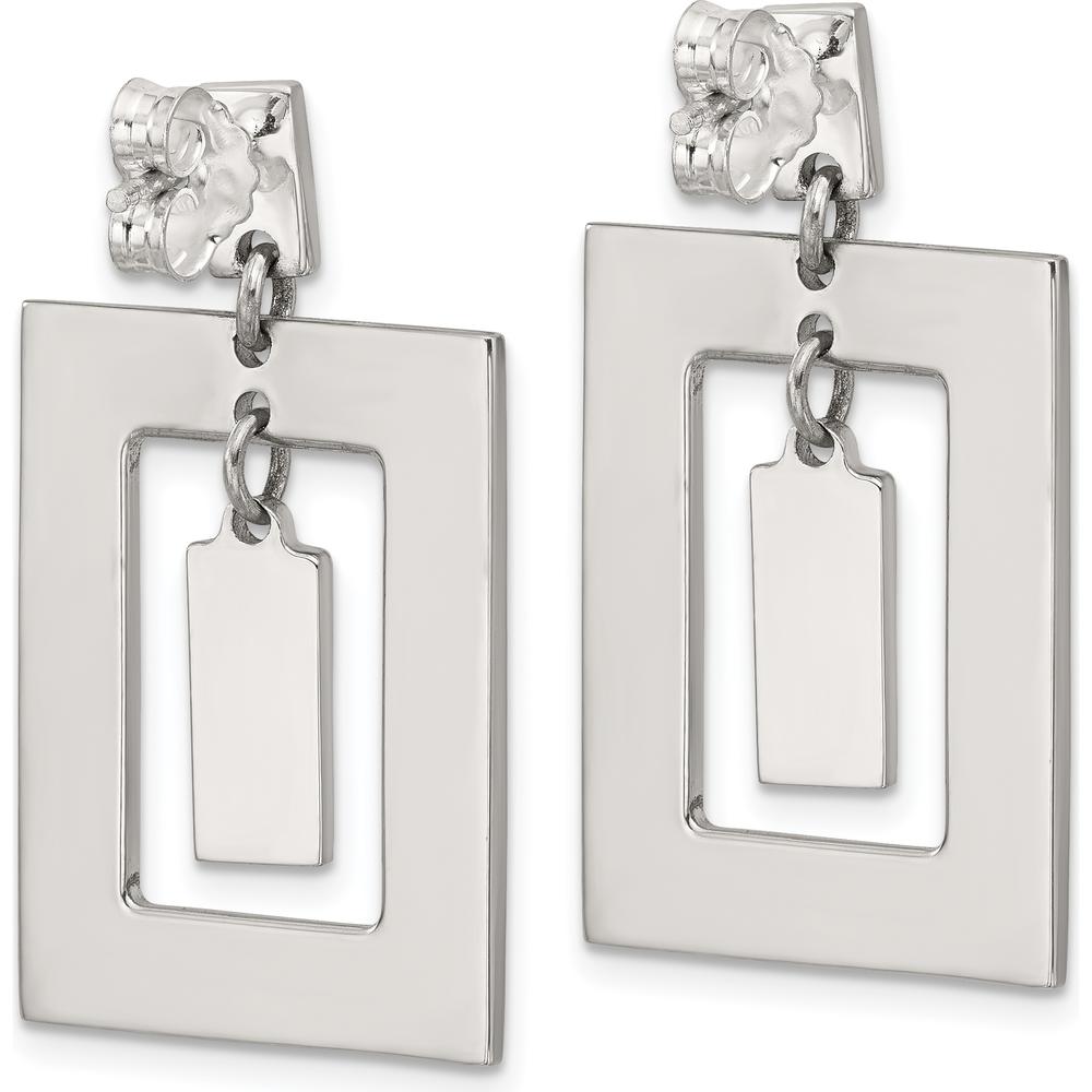 Sterling Silver Open Rectangle Dangle Earrings with Mother of Pearl Pendant by Lumare Gioia