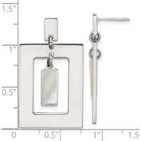 Sterling Silver Open Rectangle Dangle Earrings with Mother of Pearl Pendant by Lumare Gioia