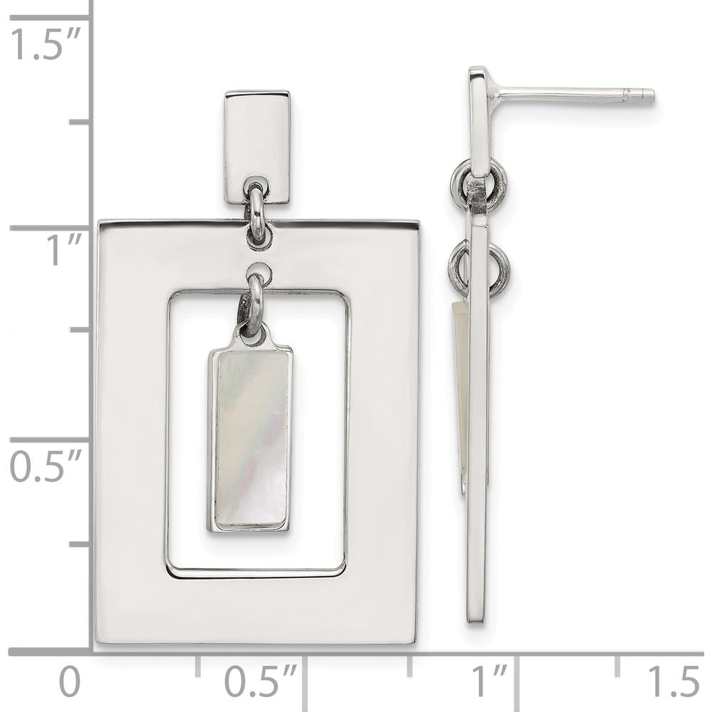 Sterling Silver Open Rectangle Dangle Earrings with Mother of Pearl Pendant by Lumare Gioia
