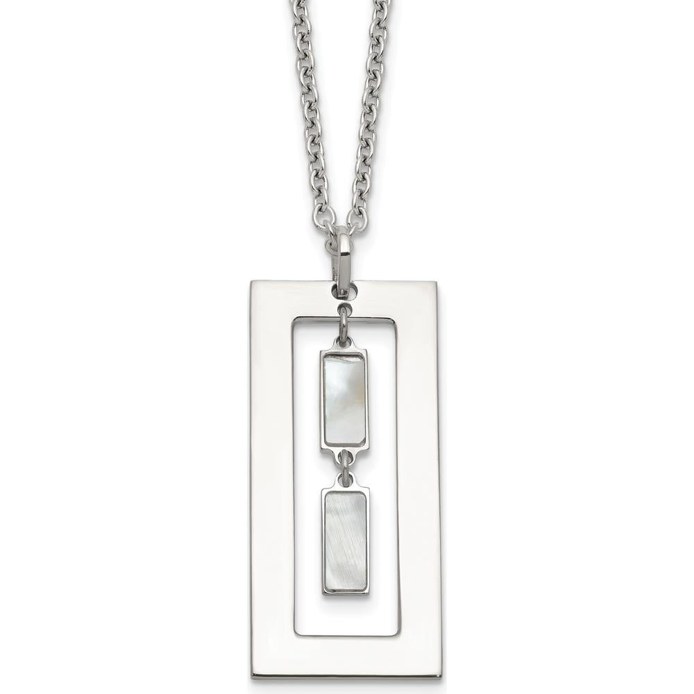 Sterling Silver Open Rectangle Necklace with Mother of Pearl Dangles - 18.25" Length by Lumare Gioia