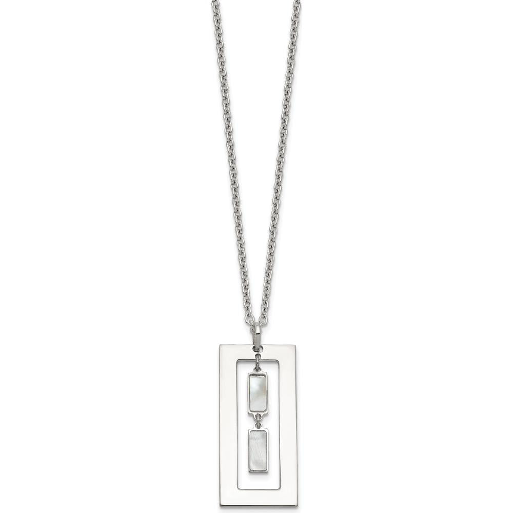Sterling Silver Open Rectangle Necklace with Mother of Pearl Dangles - 18.25" Length by Lumare Gioia
