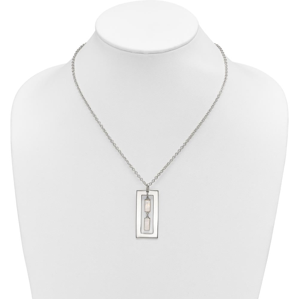 Sterling Silver Open Rectangle Necklace with Mother of Pearl Dangles - 18.25" Length by Lumare Gioia