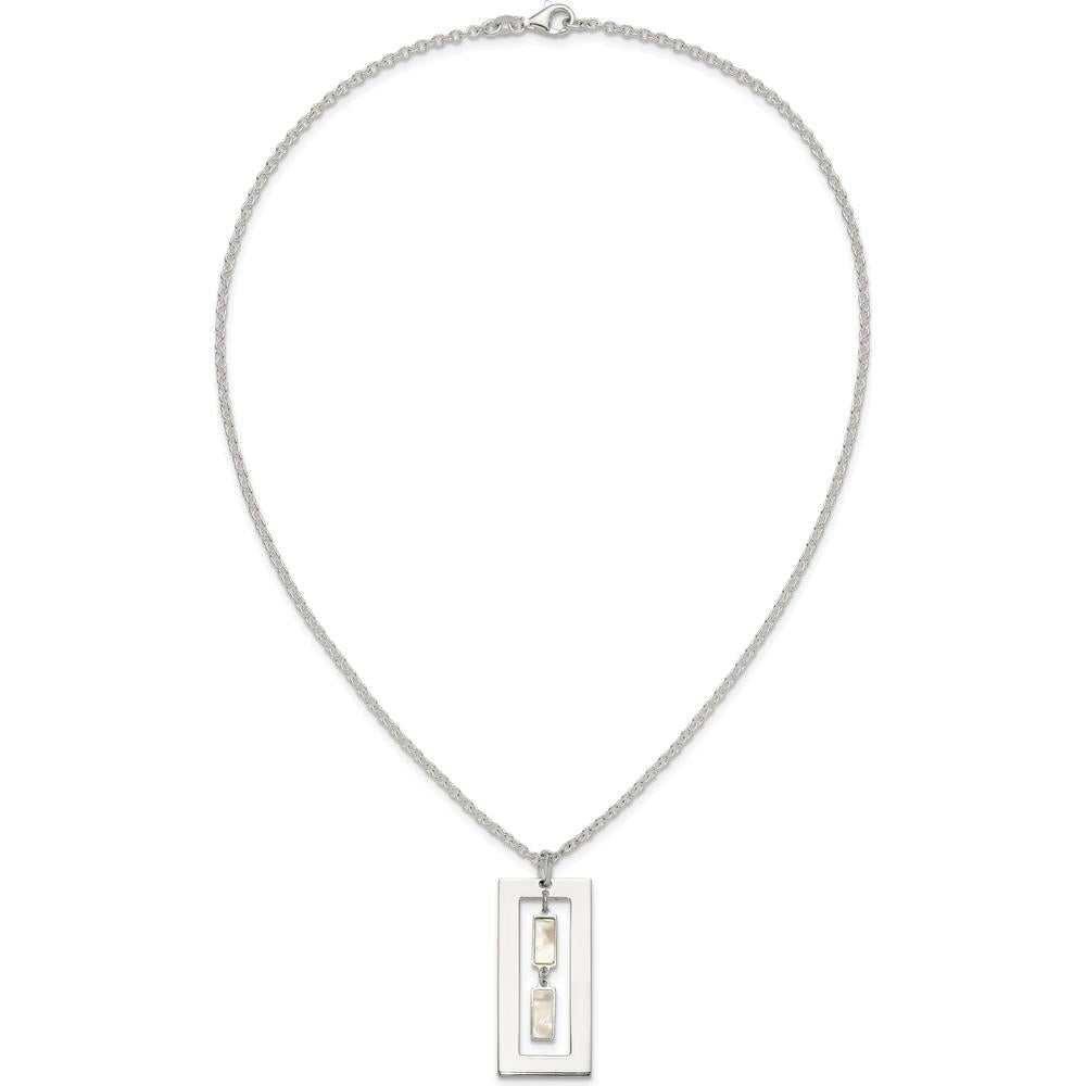 Sterling Silver Open Rectangle Necklace with Mother of Pearl Dangles - 18.25" Length by Lumare Gioia