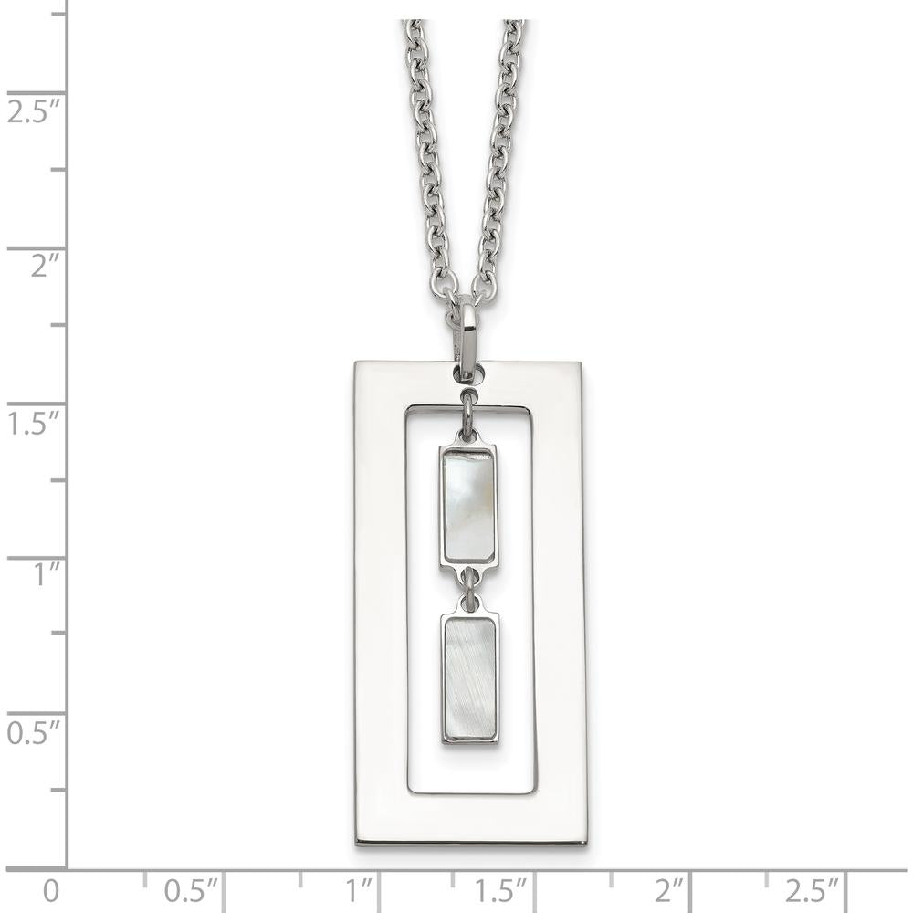 Sterling Silver Open Rectangle Necklace with Mother of Pearl Dangles - 18.25" Length by Lumare Gioia