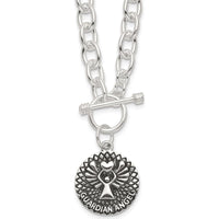 Sterling Silver Oxidized Dangle Guardian Angel Toggle Clasp Necklace - 18.5 Inches by Lumare Gioia