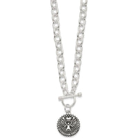 Sterling Silver Oxidized Dangle Guardian Angel Toggle Clasp Necklace - 18.5 Inches by Lumare Gioia