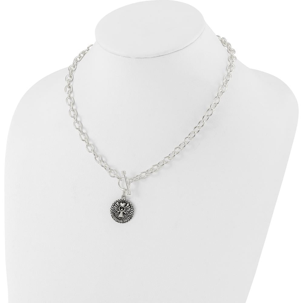 Sterling Silver Oxidized Dangle Guardian Angel Toggle Clasp Necklace - 18.5 Inches by Lumare Gioia