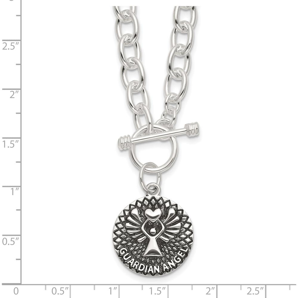 Sterling Silver Oxidized Dangle Guardian Angel Toggle Clasp Necklace - 18.5 Inches by Lumare Gioia