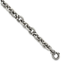 Sterling Silver Oxidized Textured Round Cable Link Men's Bracelet - 9.5mm Width, 8.5" Length by Lumare Gioia