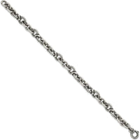 Sterling Silver Oxidized Textured Round Cable Link Men's Bracelet - 9.5mm Width, 8.5" Length by Lumare Gioia