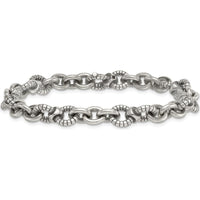 Sterling Silver Oxidized Textured Round Cable Link Men's Bracelet - 9.5mm Width, 8.5" Length by Lumare Gioia
