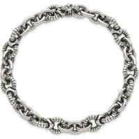 Sterling Silver Oxidized Textured Round Cable Link Men's Bracelet - 9.5mm Width, 8.5" Length by Lumare Gioia