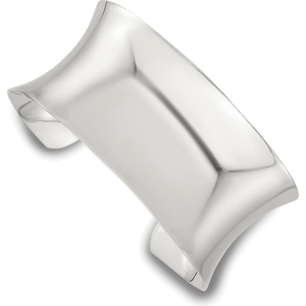 Sterling Silver Polished 30mm Concave Cuff Bangle - Sleek & Stylish by Lumare Gioia