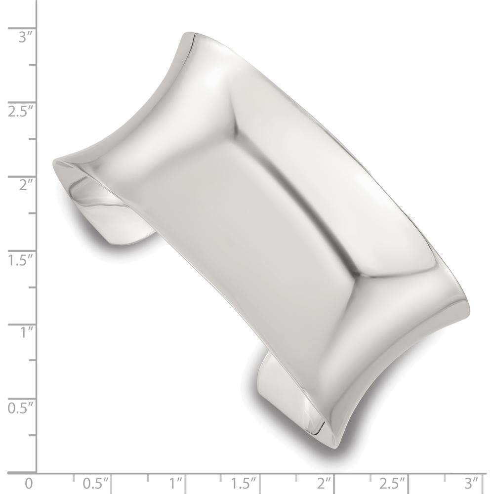 Sterling Silver Polished 30mm Concave Cuff Bangle - Sleek & Stylish by Lumare Gioia