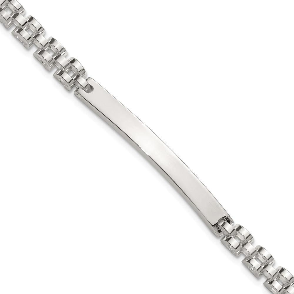 Sterling Silver Polished 4.7mm Fancy Link 8" Men's ID Bracelet - Engravable Bar Design by Lumare Gioia