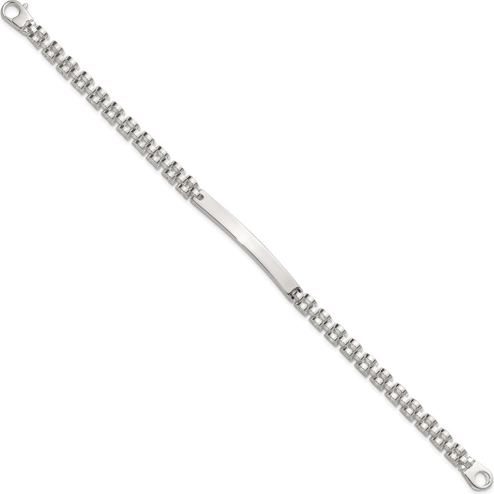 Sterling Silver Polished 4.7mm Fancy Link 8" Men's ID Bracelet - Engravable Bar Design by Lumare Gioia
