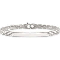 Sterling Silver Polished 4.7mm Fancy Link 8" Men's ID Bracelet - Engravable Bar Design by Lumare Gioia