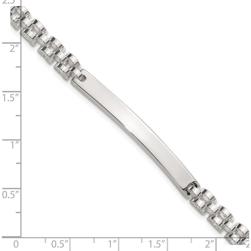 Sterling Silver Polished 4.7mm Fancy Link 8" Men's ID Bracelet - Engravable Bar Design by Lumare Gioia