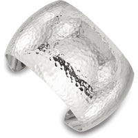 Sterling Silver Polished 40mm Domed Hammered Cuff Bracelet - 925 Sterling Silver by Lumare Gioia
