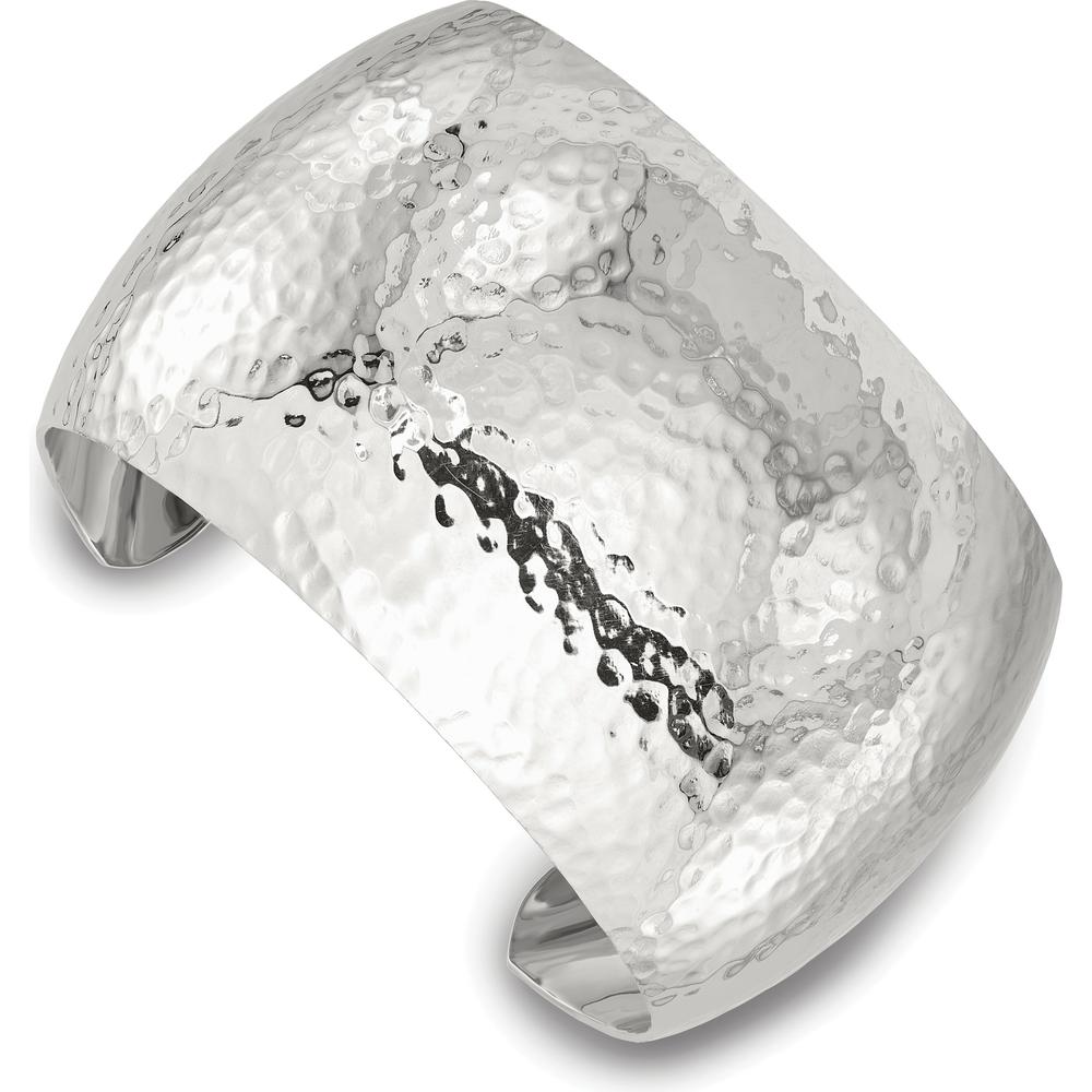 Sterling Silver Polished 40mm Domed Hammered Cuff Bracelet - 925 Sterling Silver by Lumare Gioia
