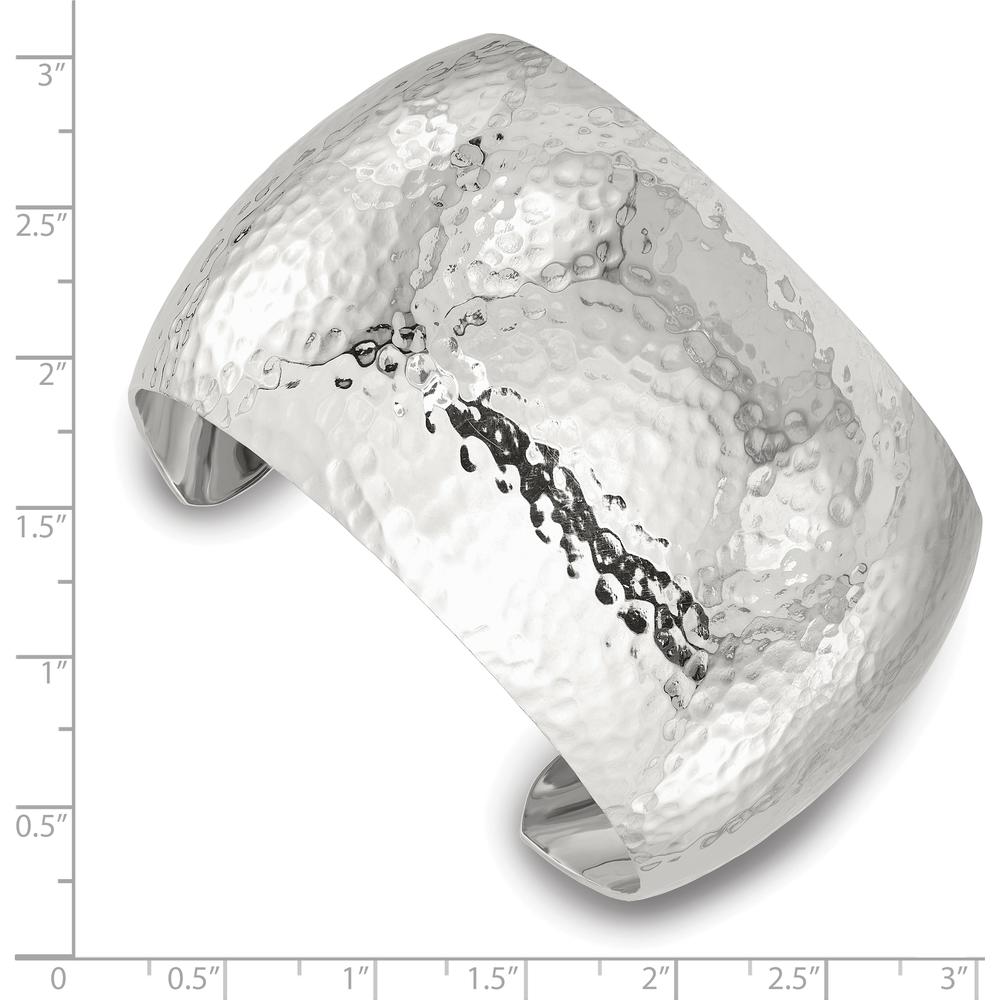 Sterling Silver Polished 40mm Domed Hammered Cuff Bracelet - 925 Sterling Silver by Lumare Gioia