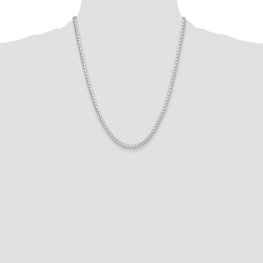 Sterling Silver Polished 4mm Round Box Chain Necklace - 22 Inches by Lumare Gioia