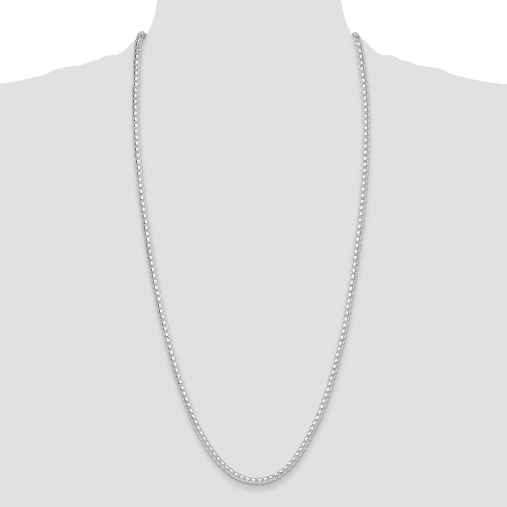 Sterling Silver Polished 4mm Round Box Chain Necklace - 30 Inches by Lumare Gioia