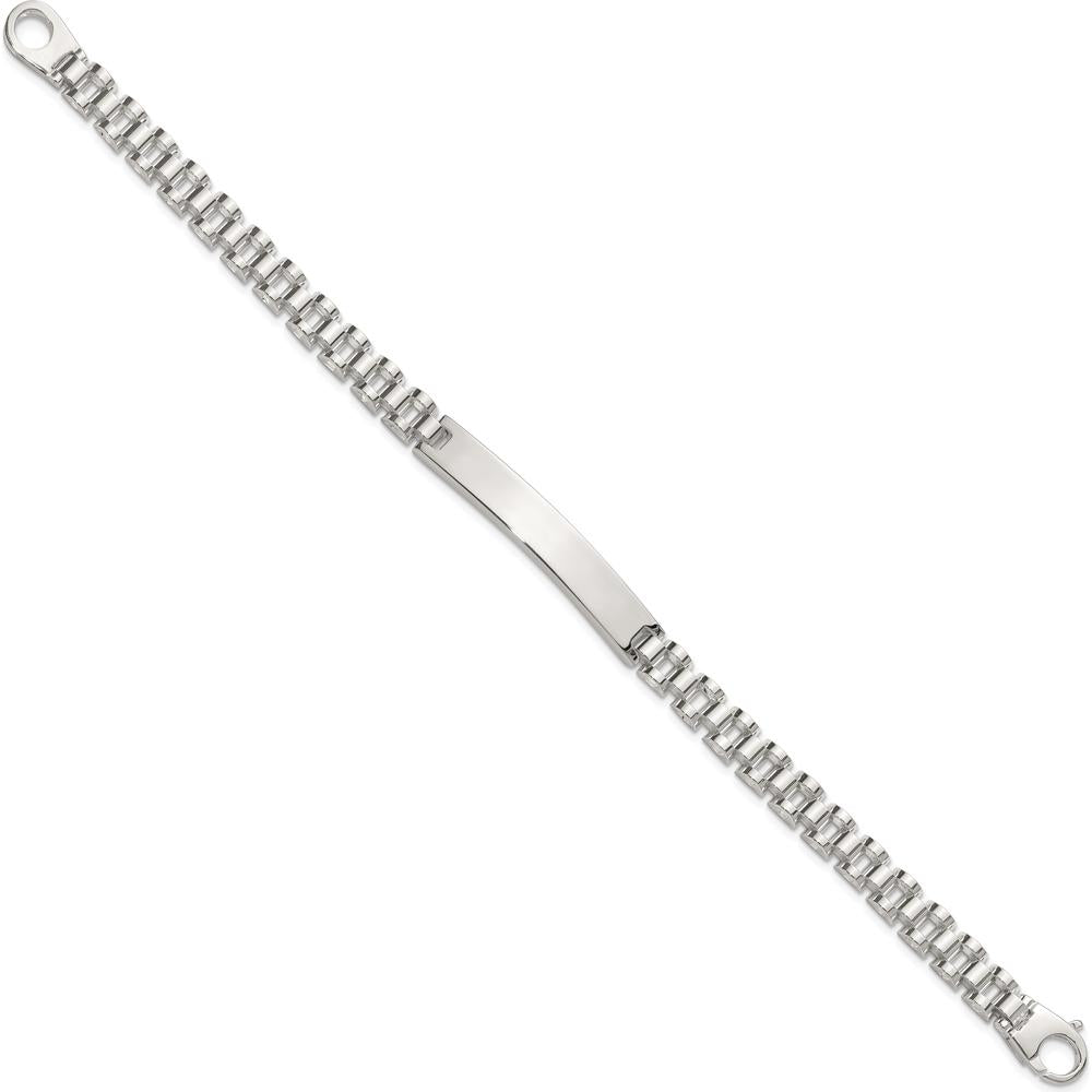 Sterling Silver Polished 6.6mm Fancy Link 8" Men's ID Bracelet with Engravable Bar by Lumare Gioia