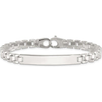 Sterling Silver Polished 6.6mm Fancy Link 8" Men's ID Bracelet with Engravable Bar by Lumare Gioia