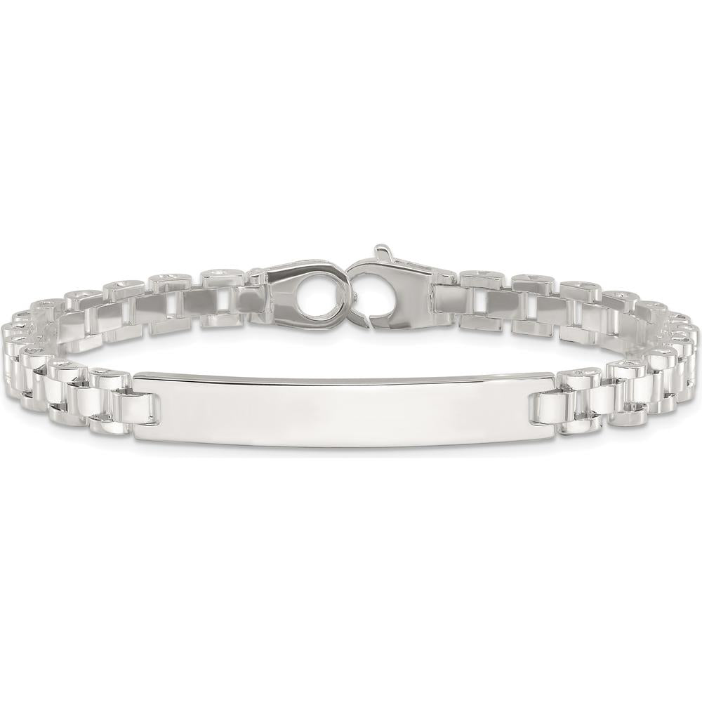 Sterling Silver Polished 6.6mm Fancy Link 8" Men's ID Bracelet with Engravable Bar by Lumare Gioia