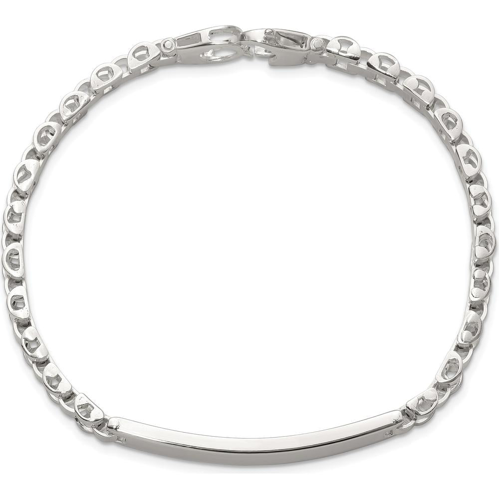 Sterling Silver Polished 6.6mm Fancy Link 8" Men's ID Bracelet with Engravable Bar by Lumare Gioia