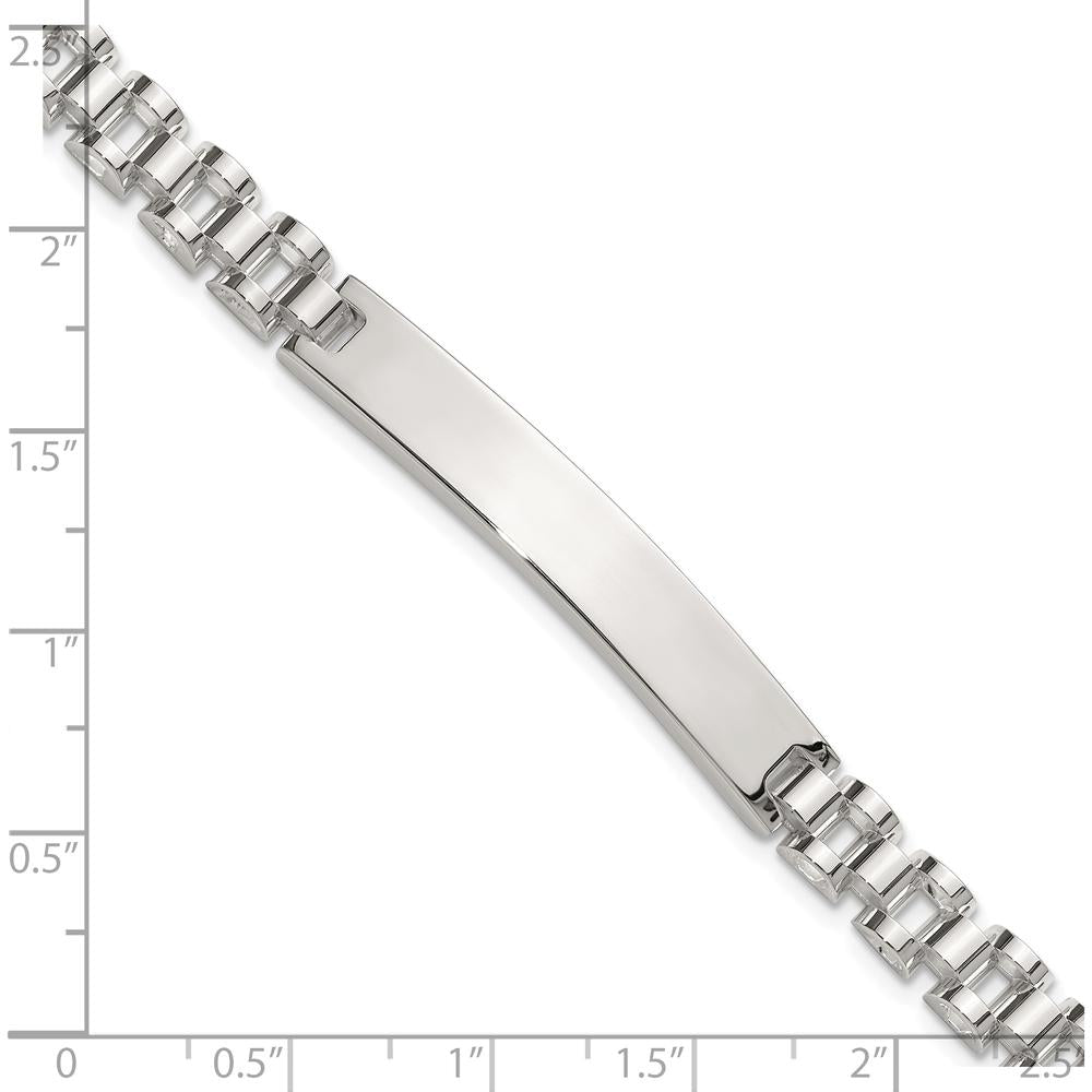 Sterling Silver Polished 6.6mm Fancy Link 8" Men's ID Bracelet with Engravable Bar by Lumare Gioia