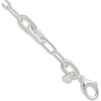 Sterling Silver Polished and Textured Paperclip Link Bracelet - 7.5 Inches by Lumare Gioia