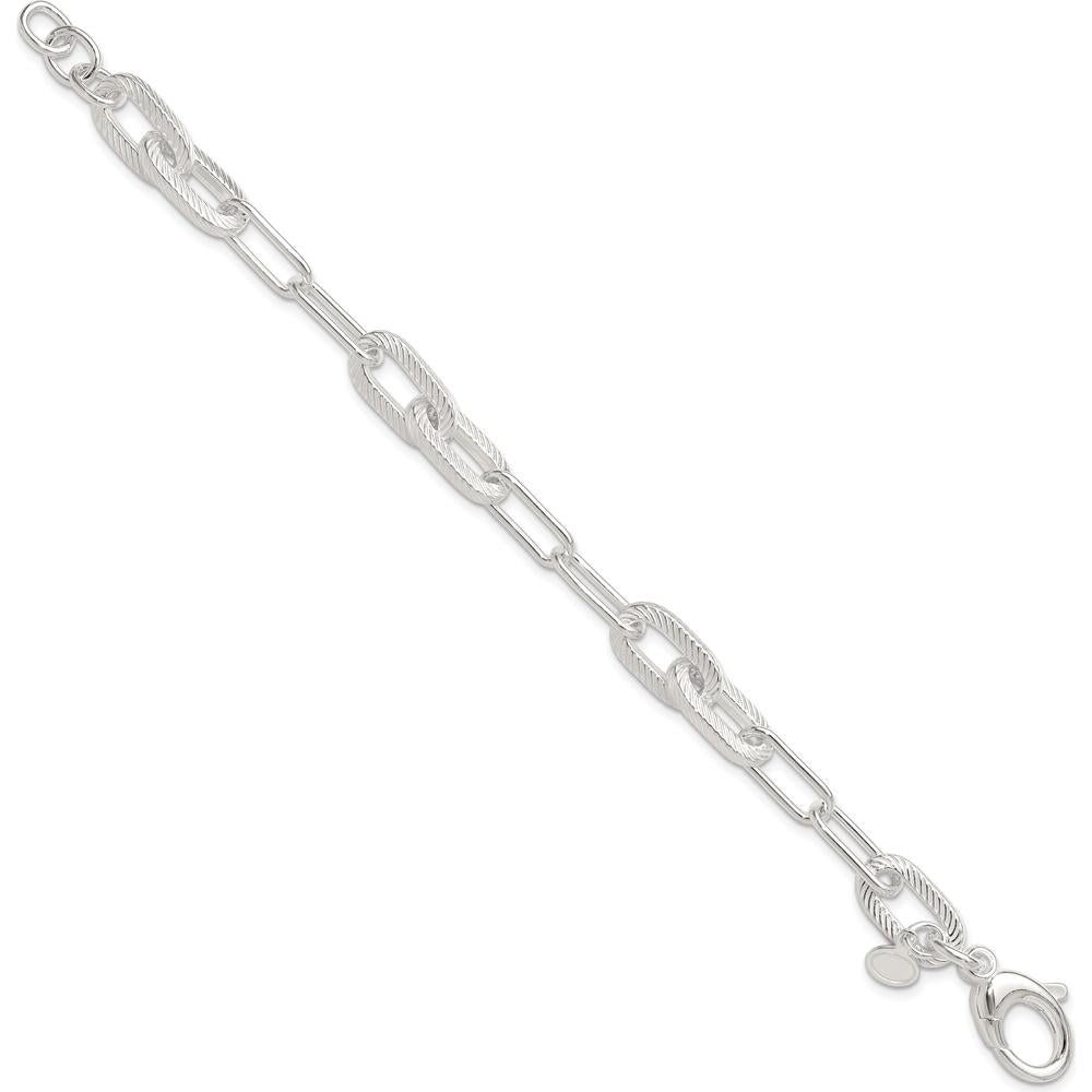 Sterling Silver Polished and Textured Paperclip Link Bracelet - 7.5 Inches by Lumare Gioia