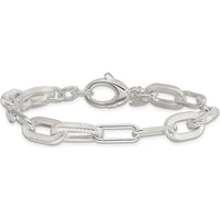 Sterling Silver Polished and Textured Paperclip Link Bracelet - 7.5 Inches by Lumare Gioia