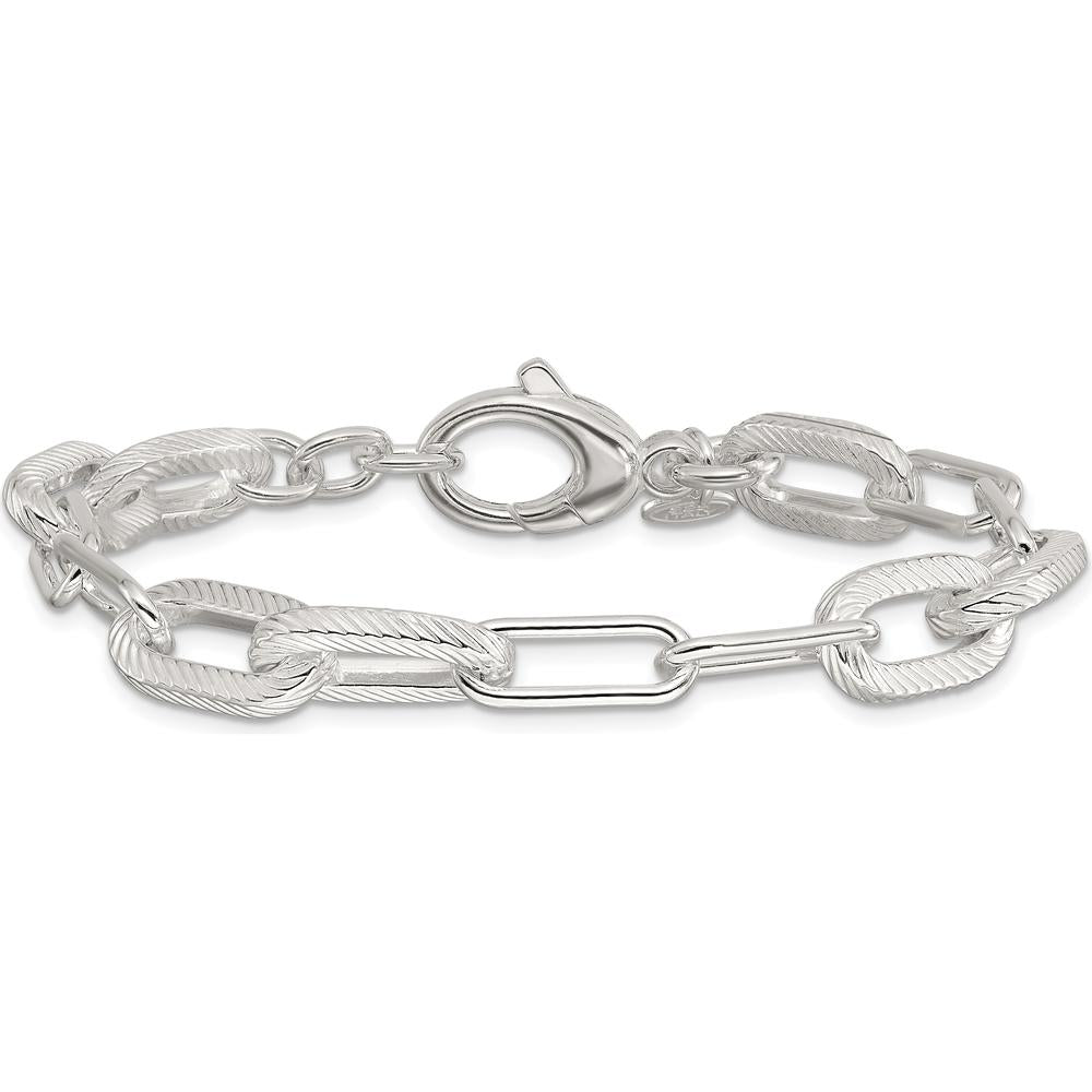 Sterling Silver Polished and Textured Paperclip Link Bracelet - 7.5 Inches by Lumare Gioia