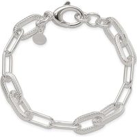 Sterling Silver Polished and Textured Paperclip Link Bracelet - 7.5 Inches by Lumare Gioia