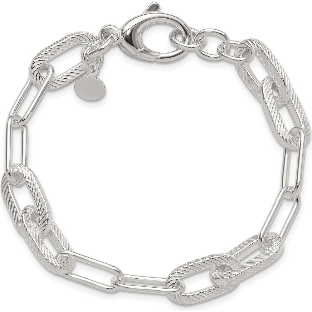 Sterling Silver Polished and Textured Paperclip Link Bracelet - 7.5 Inches by Lumare Gioia