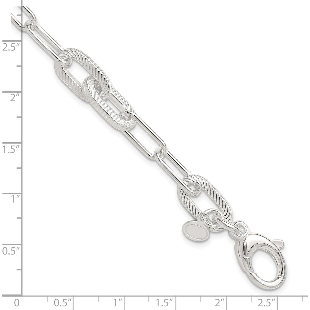 Sterling Silver Polished and Textured Paperclip Link Bracelet - 7.5 Inches by Lumare Gioia